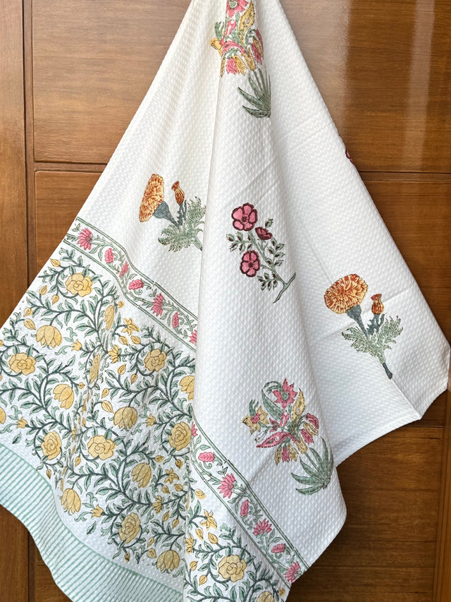 botanical-blockprint-cotton-waffle-weave-towel-with-floral-motifs