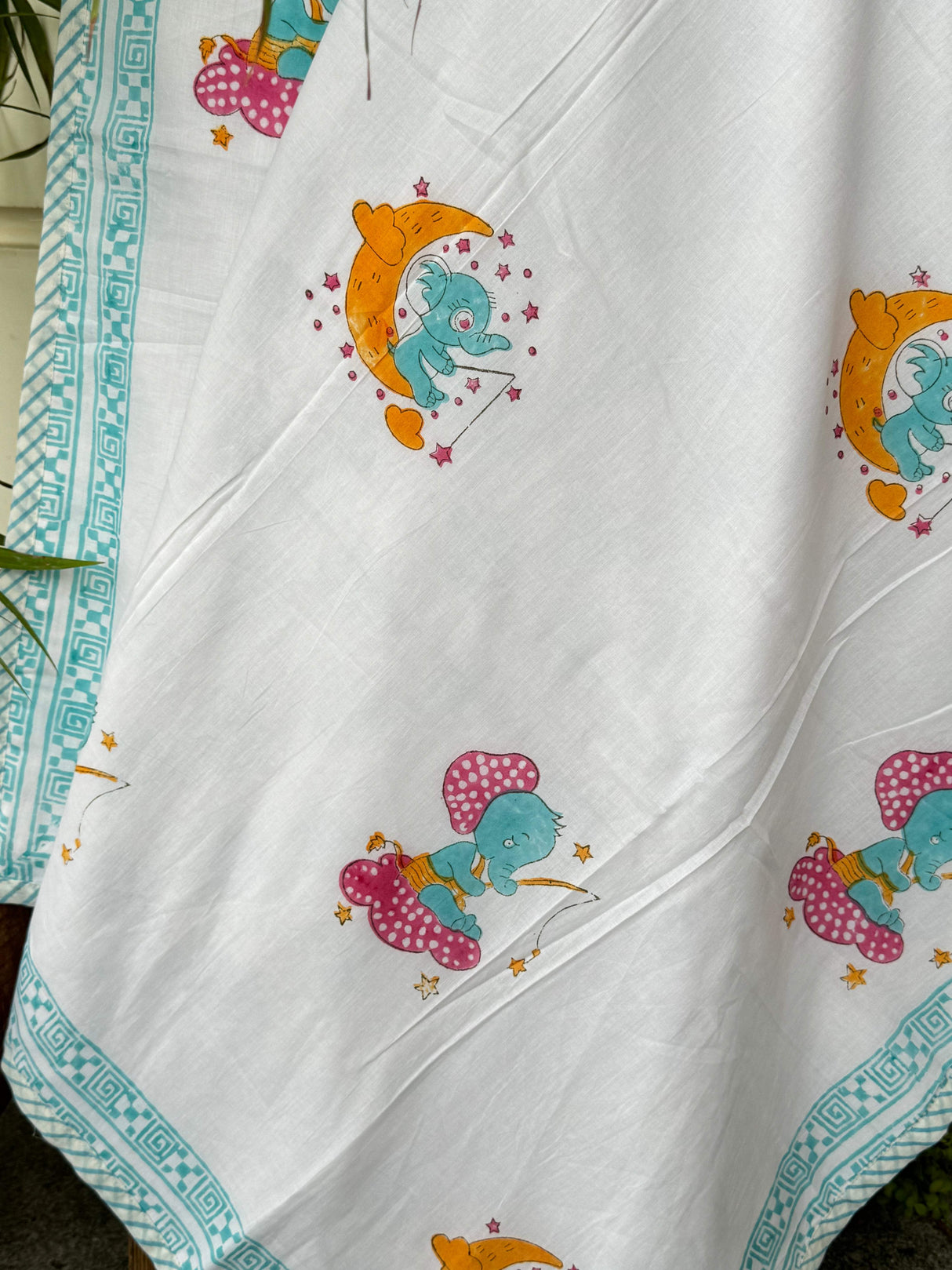 elephant print baby dohar handblock reversible export quality for international buyers