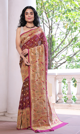 Handloom Pure Georgette Bandhani Saree with Beautiful Garden Theme Border