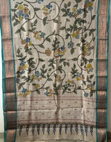 Brownish Grey Floral Cotton Kalamkari Saree