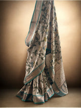 Brownish Grey Floral Cotton Kalamkari Saree