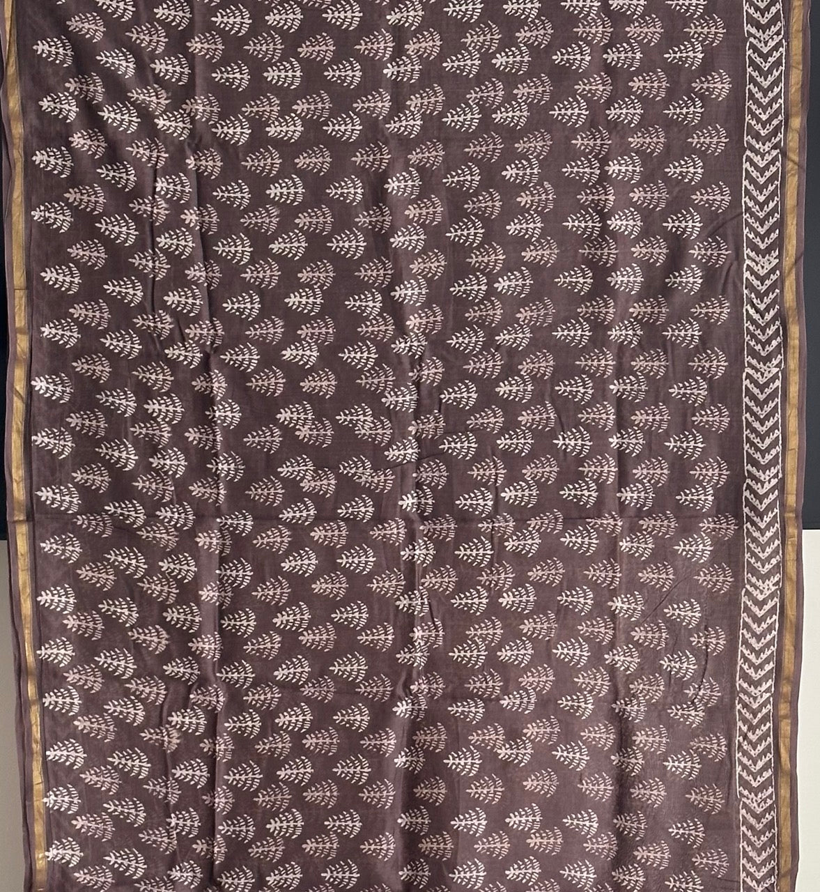 Brown Handblock Print Chanderi Cotton Silk Saree