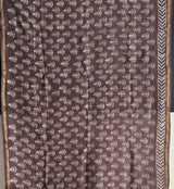 Brown Handblock Print Chanderi Cotton Silk Saree