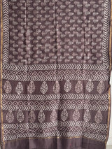 Brown Handblock Print Chanderi Cotton Silk Saree