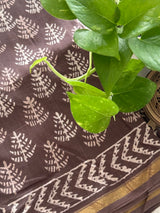 Brown Handblock Print Chanderi Cotton Silk Saree