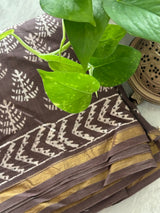 Brown Handblock Print Chanderi Cotton Silk Saree