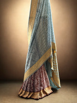 Ombre - Brown and Grey Pure Banarsi Gerogette Bandhani Saree
