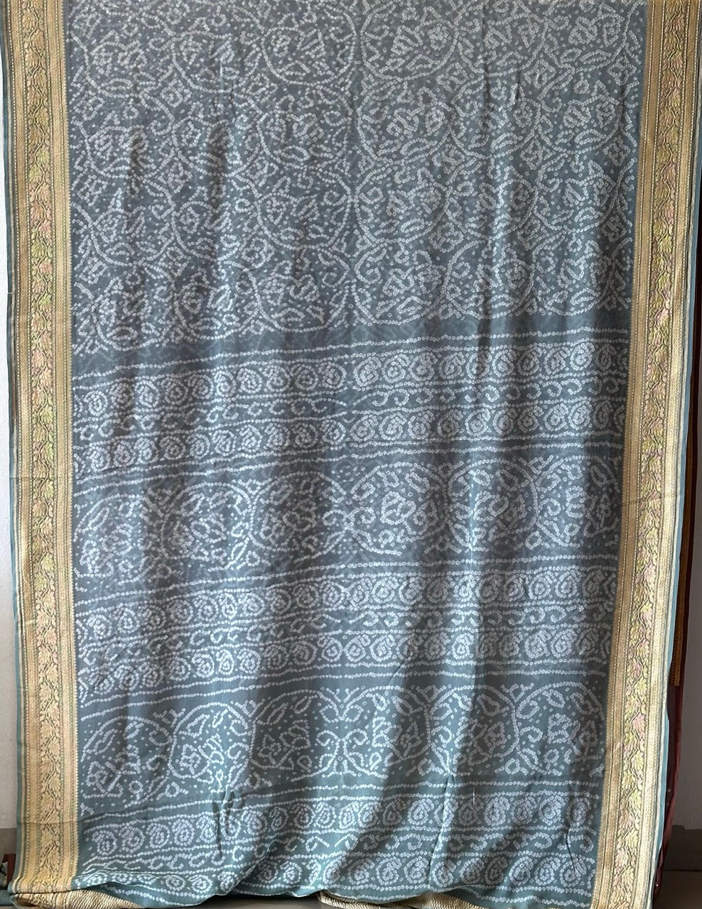 Ombre - Brown and Grey Pure Banarsi Gerogette Bandhani Saree