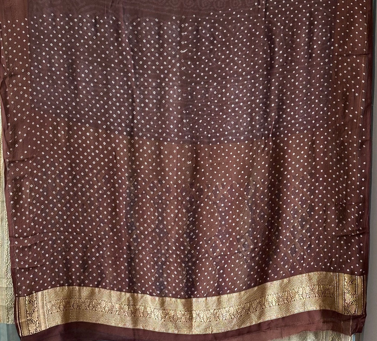 Ombre - Brown and Grey Pure Banarsi Gerogette Bandhani Saree