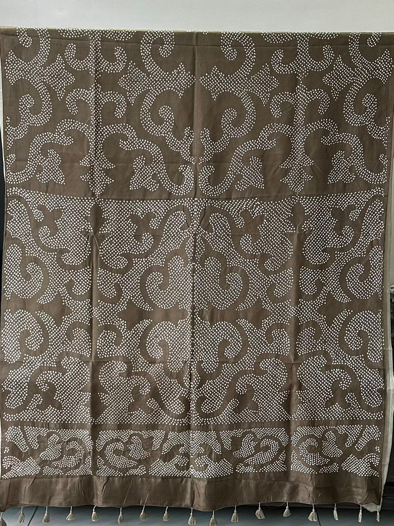 Habotai Silk Bandhani Saree in Shades of Brown Grey