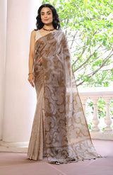 Habotai Silk Bandhani Saree in Shades of Brown Grey