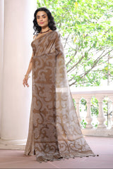 Habotai Silk Bandhani Saree in Shades of Brown Grey