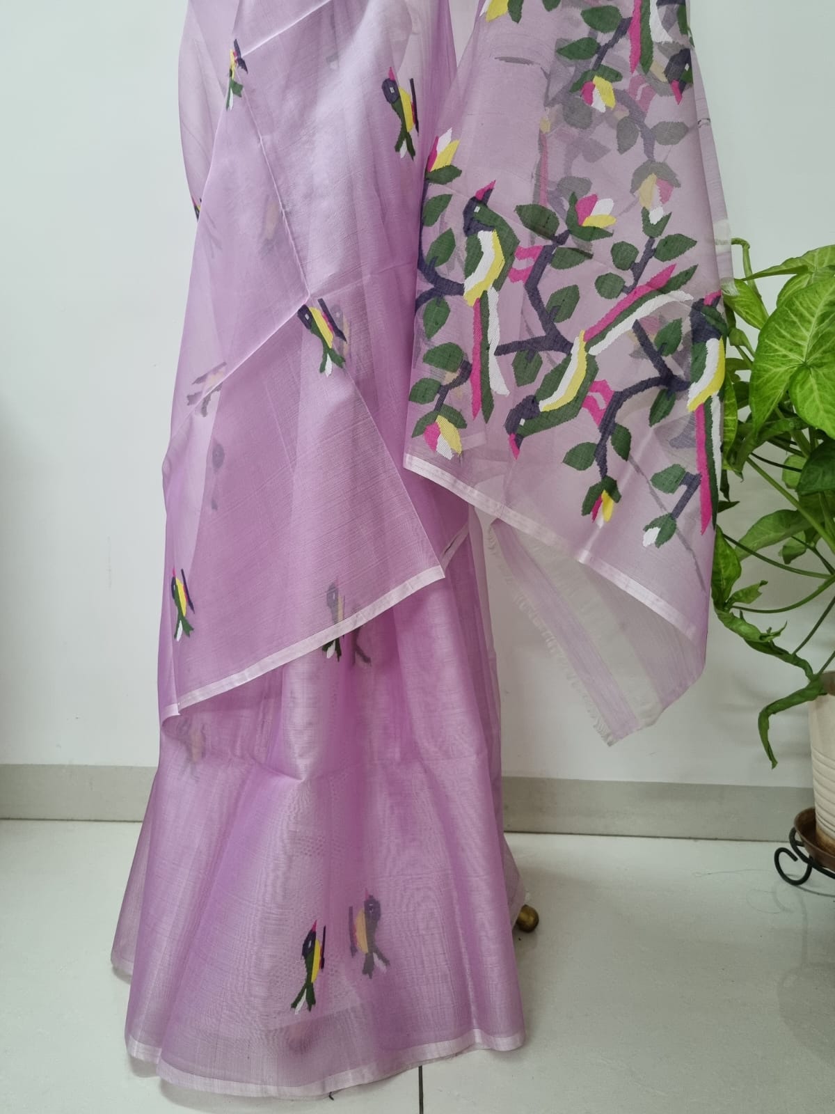 Onion Pink - Handloom Organza Saree with Jamdani weaving