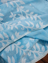 Blue Floral Cotton Saree made on Jacquard Loom