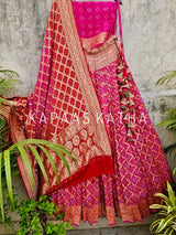 captivating-rani-pink-pure-banarsi-georgette-bandhani-lehenga-with-dupatta