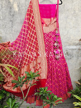 Captivating Rani Pink Pure Banarsi Georgette Bandhani Lehenga