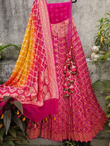 captivating-rani-pink-pure-banarsi-georgette-bandhani-lehenga-with-dupatta