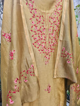 Chanderi Hand Appliqué Kurta Fabric And Dupatta Set - Mehendi Green