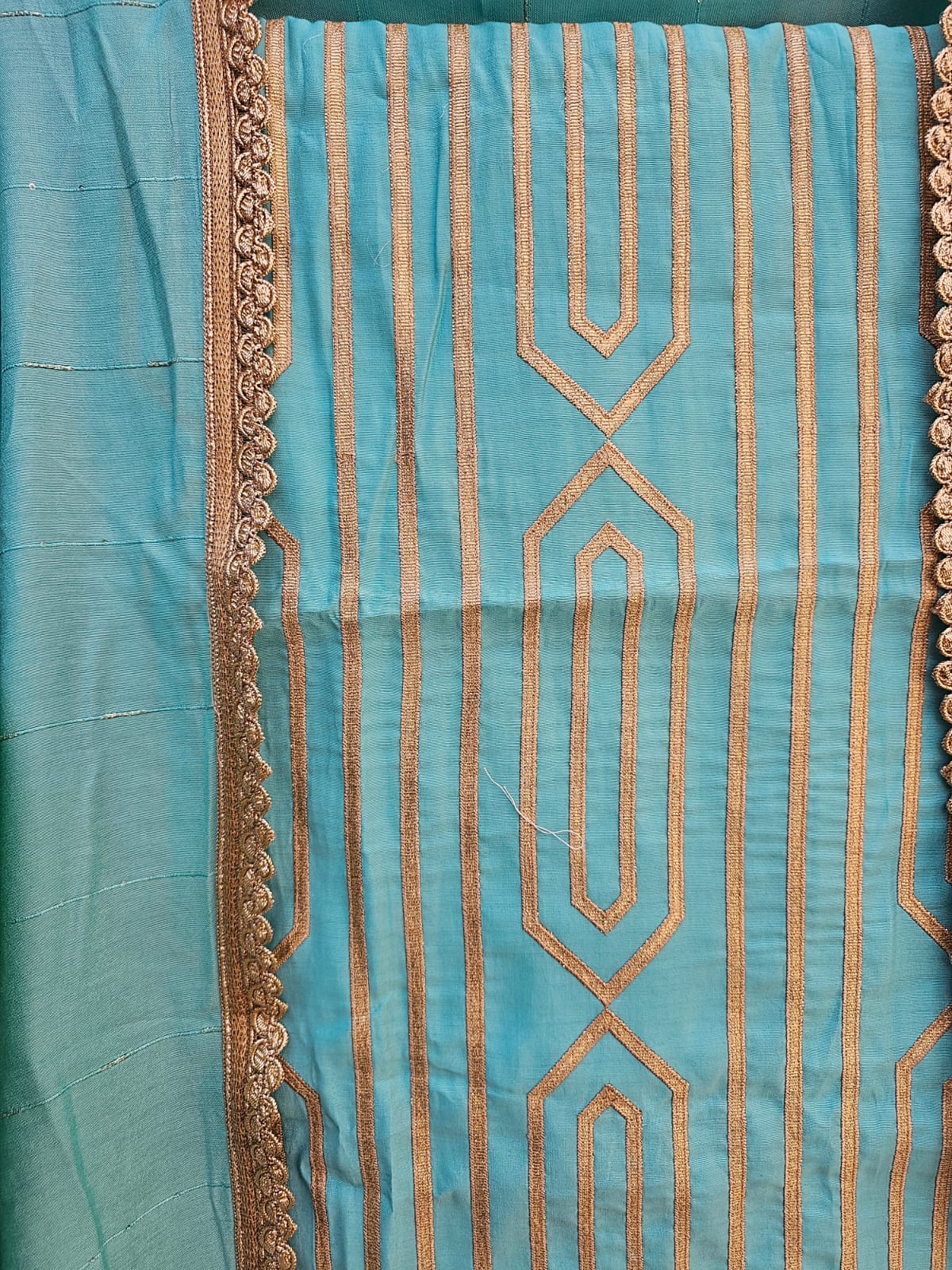 Soothing Blue Three Piece Unstitched Suit Set With Machine Applique