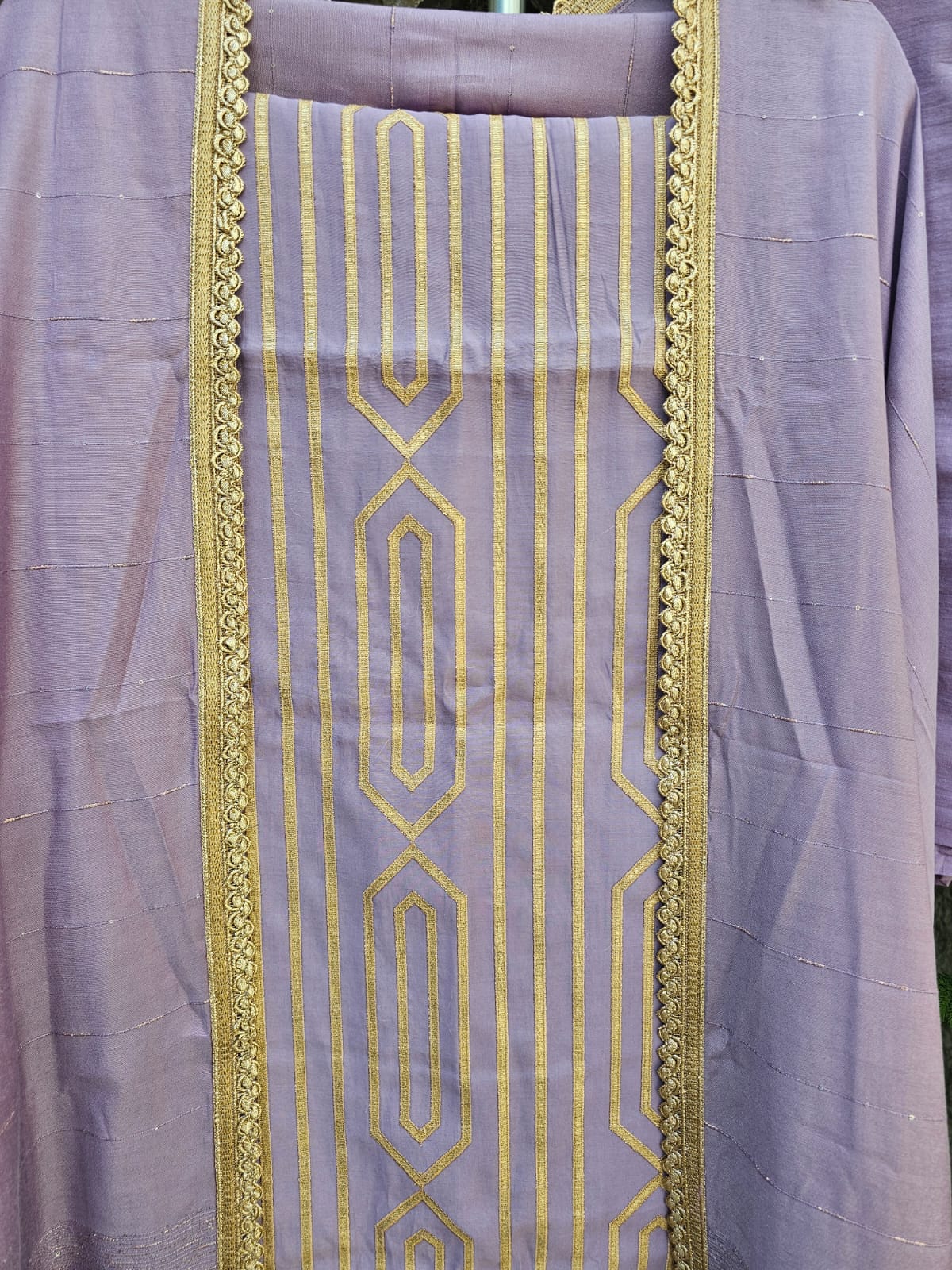Gentle Lavender Three Piece Unstitched Suit Set With Machine Applique