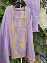 Gentle Lavender Three Piece Unstitched Suit Set With Machine Applique