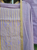 Gentle Lavender Three Piece Unstitched Suit Set With Machine Applique