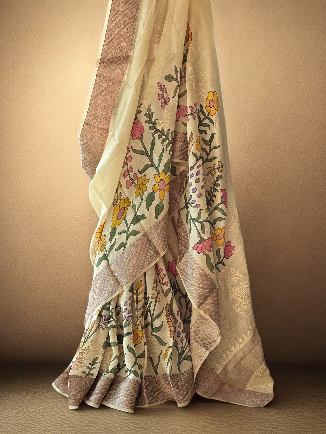 Chanderi Cotton Silk Floral Kalamkari Saree