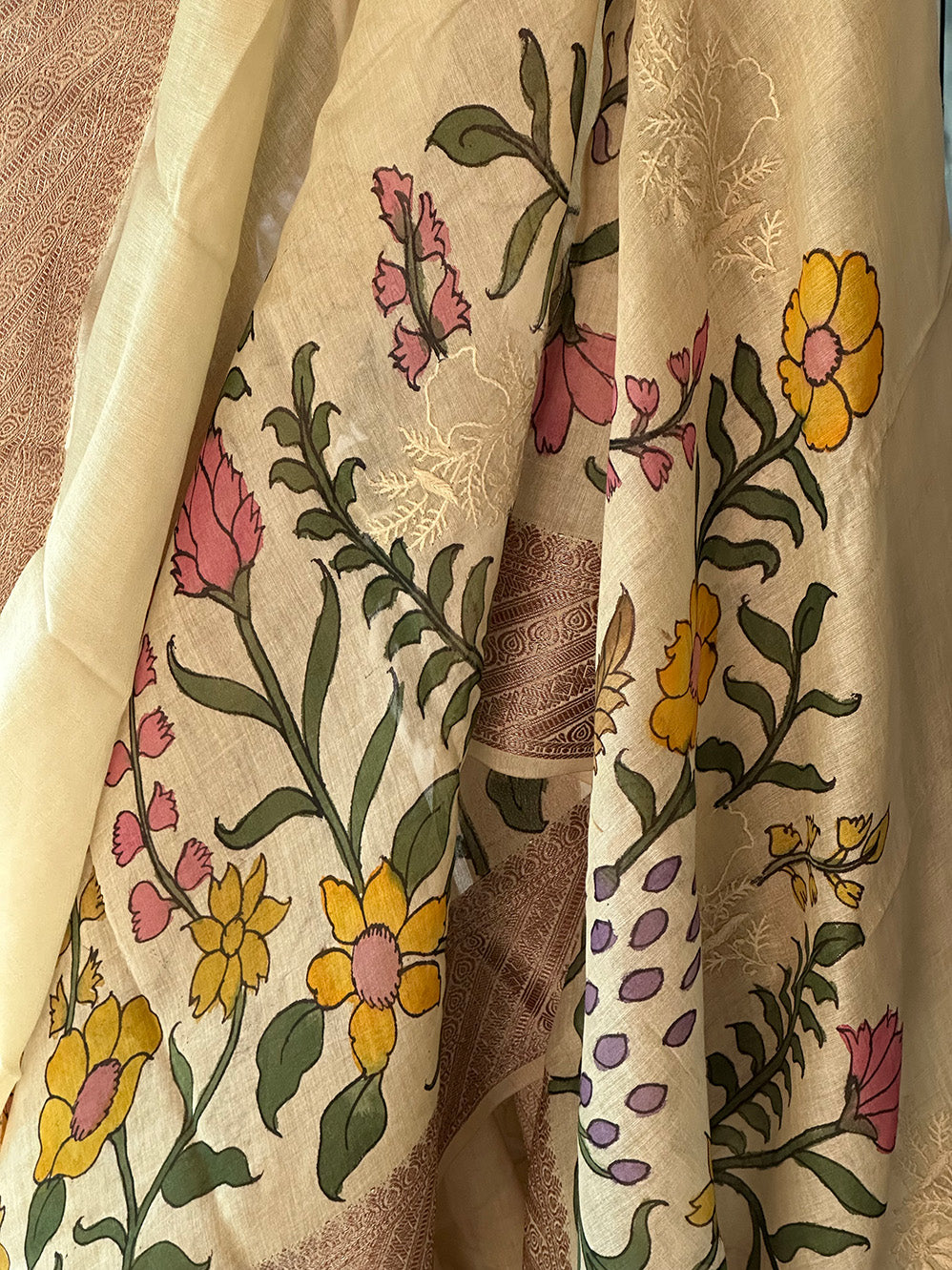 Chanderi Cotton Silk Floral Kalamkari Saree