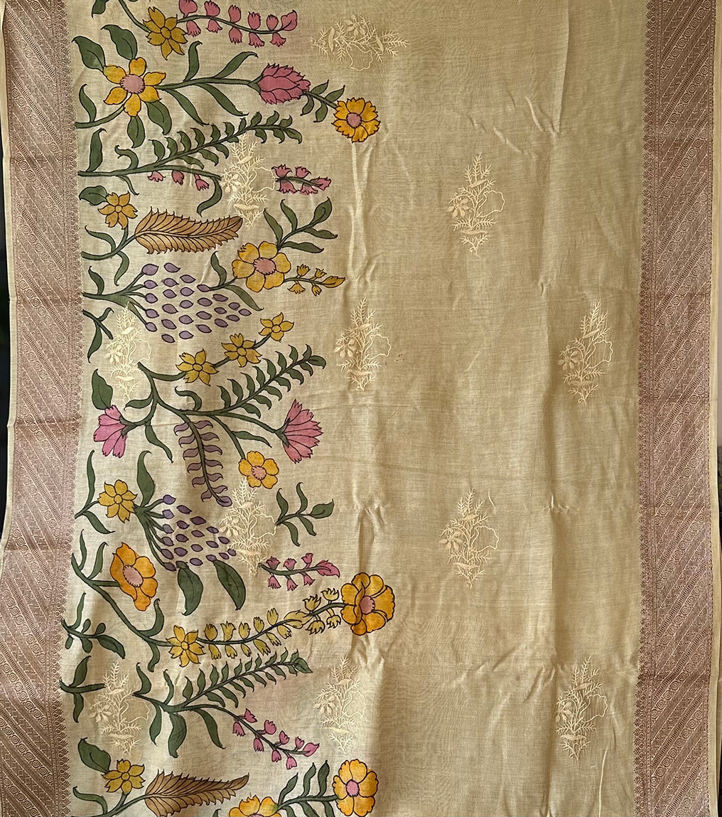 Chanderi Cotton Silk Floral Kalamkari Saree