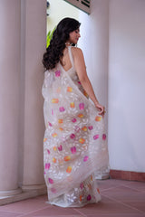 Chandrika Phoolban - Handloom Muslin Silk Saree with Jamdani weaving