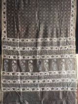 Charcoal Grey Handblock Print Chanderi Cotton Silk Saree