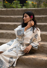 Mughal Floral Handblock Printed Cotton Waffle Bath Robe