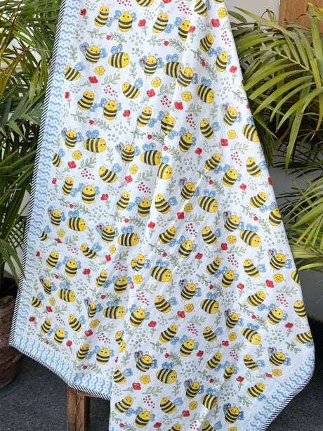 cute-bee-theme-handblock-printed-layered-kids-blanket