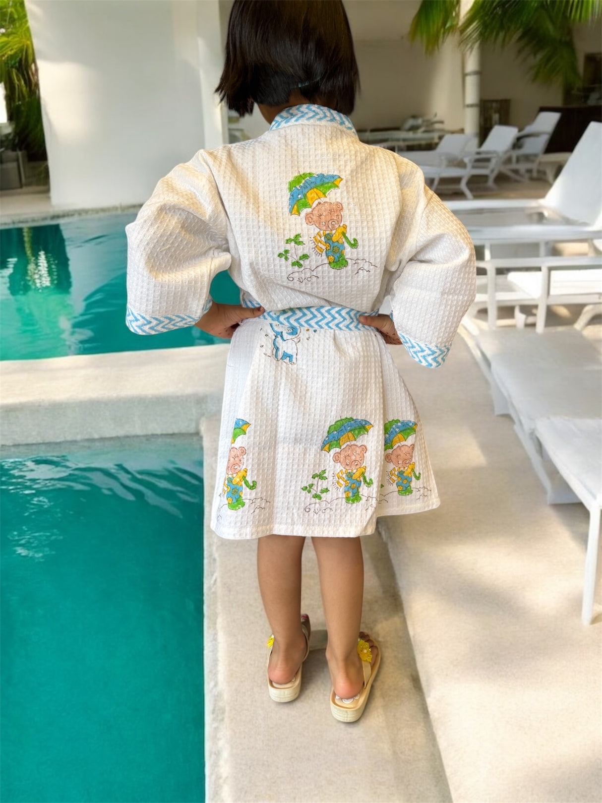 kids cotton waffle bathrobe teddy bear elephant print perfect for swimming and beach trips Kuwait