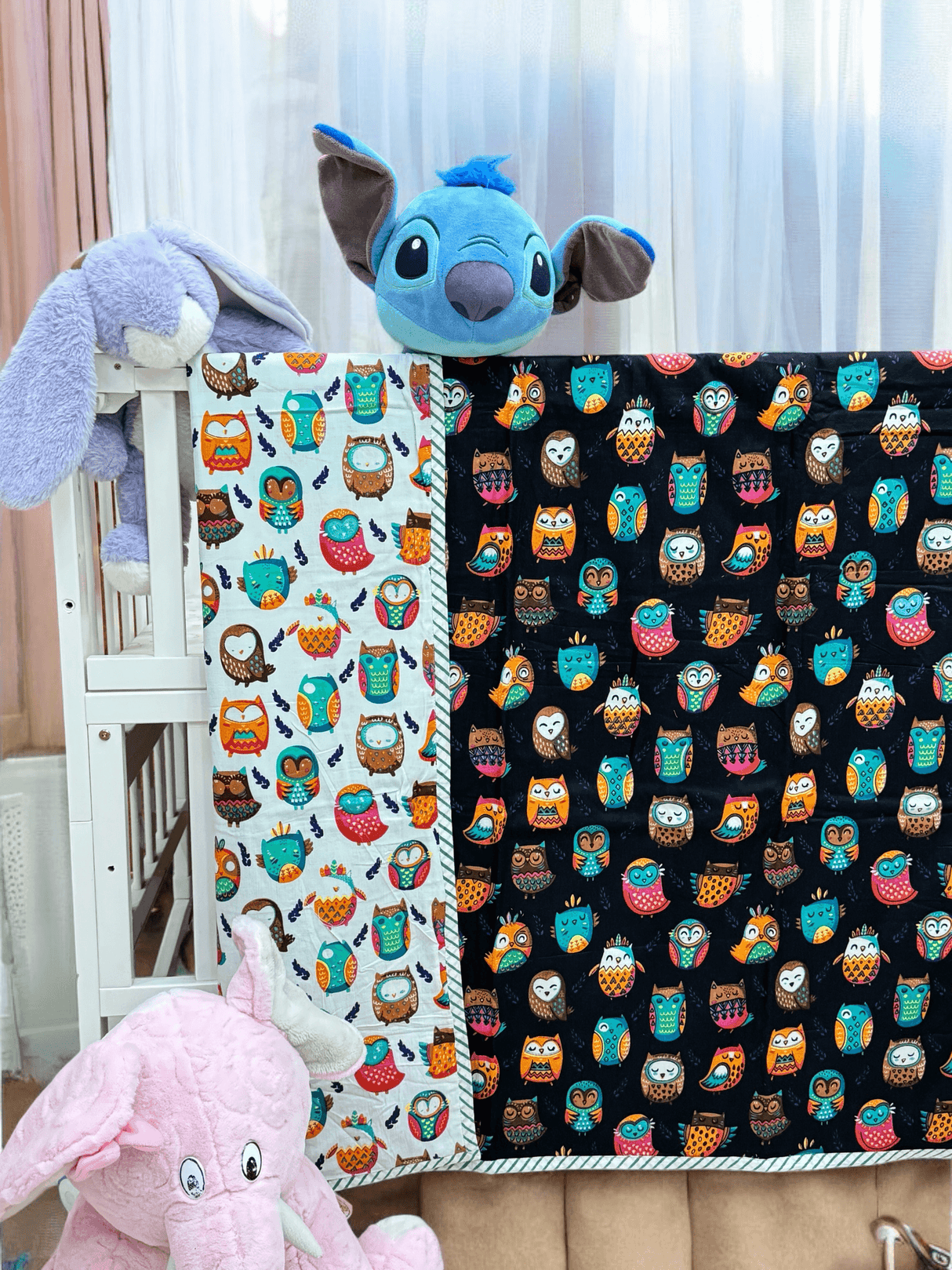 owl theme baby dohar handblock printed in jaipur mulmul fabric soft breathable