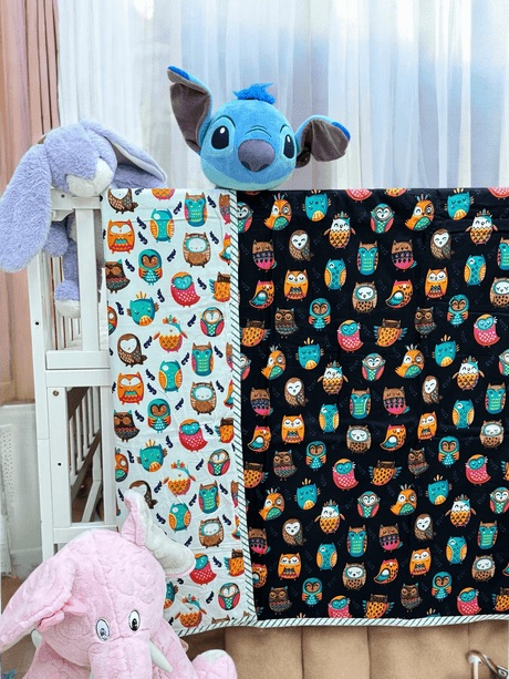 owl theme baby dohar handblock printed in jaipur mulmul fabric soft breathable