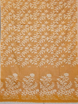 Orange Floral Cotton Saree made on Jacquard Loom