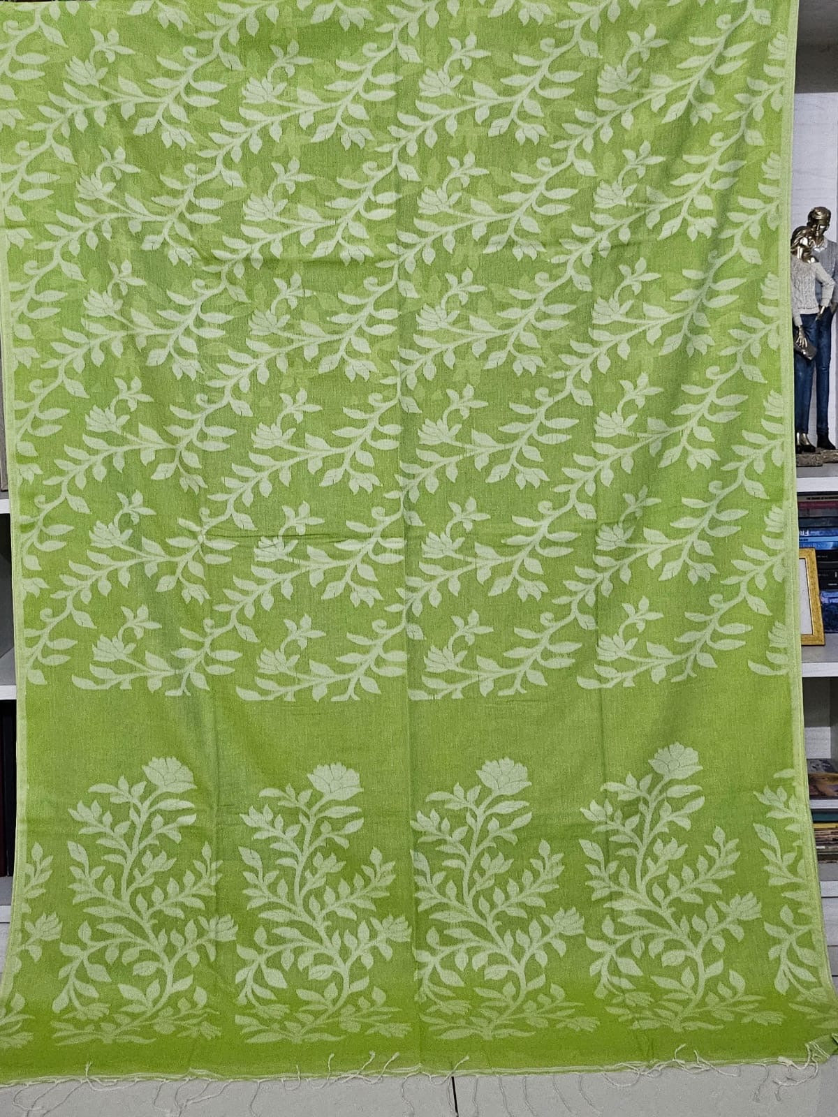 Green Floral Cotton Saree made on Jacquard Loom