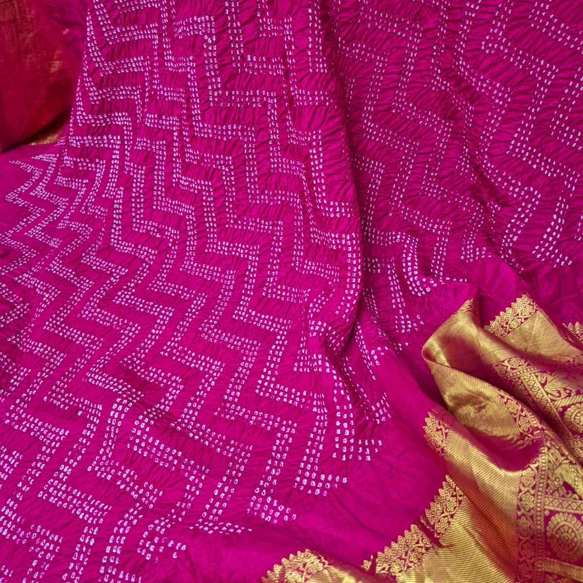 Rang Phagun - Dark Rani Pink Kanjivaram Silk Bandhani Dupatta – Kapaas ...