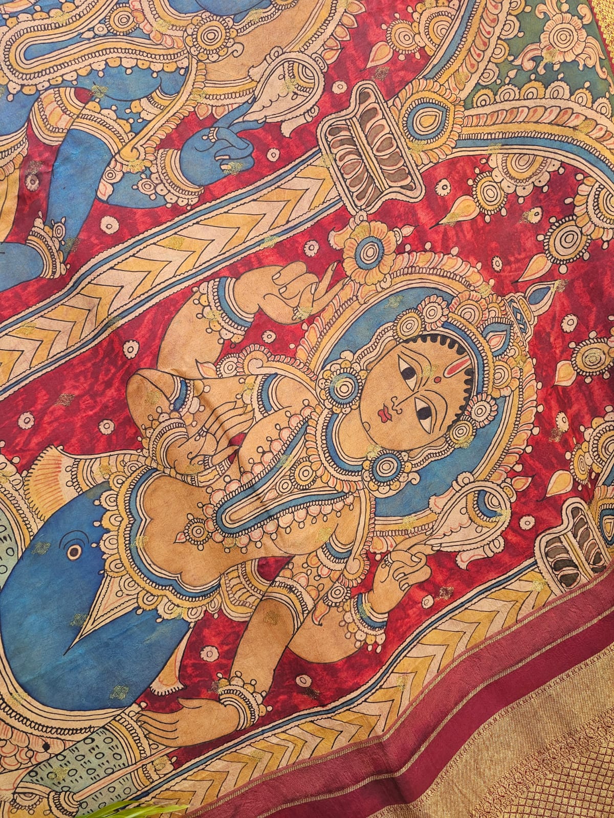 Dashavtaram Theme Pure Kanjivaram Silk Kalamkari Saree