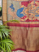 Dashavtaram Theme Pure Kanjivaram Silk Kalamkari Saree