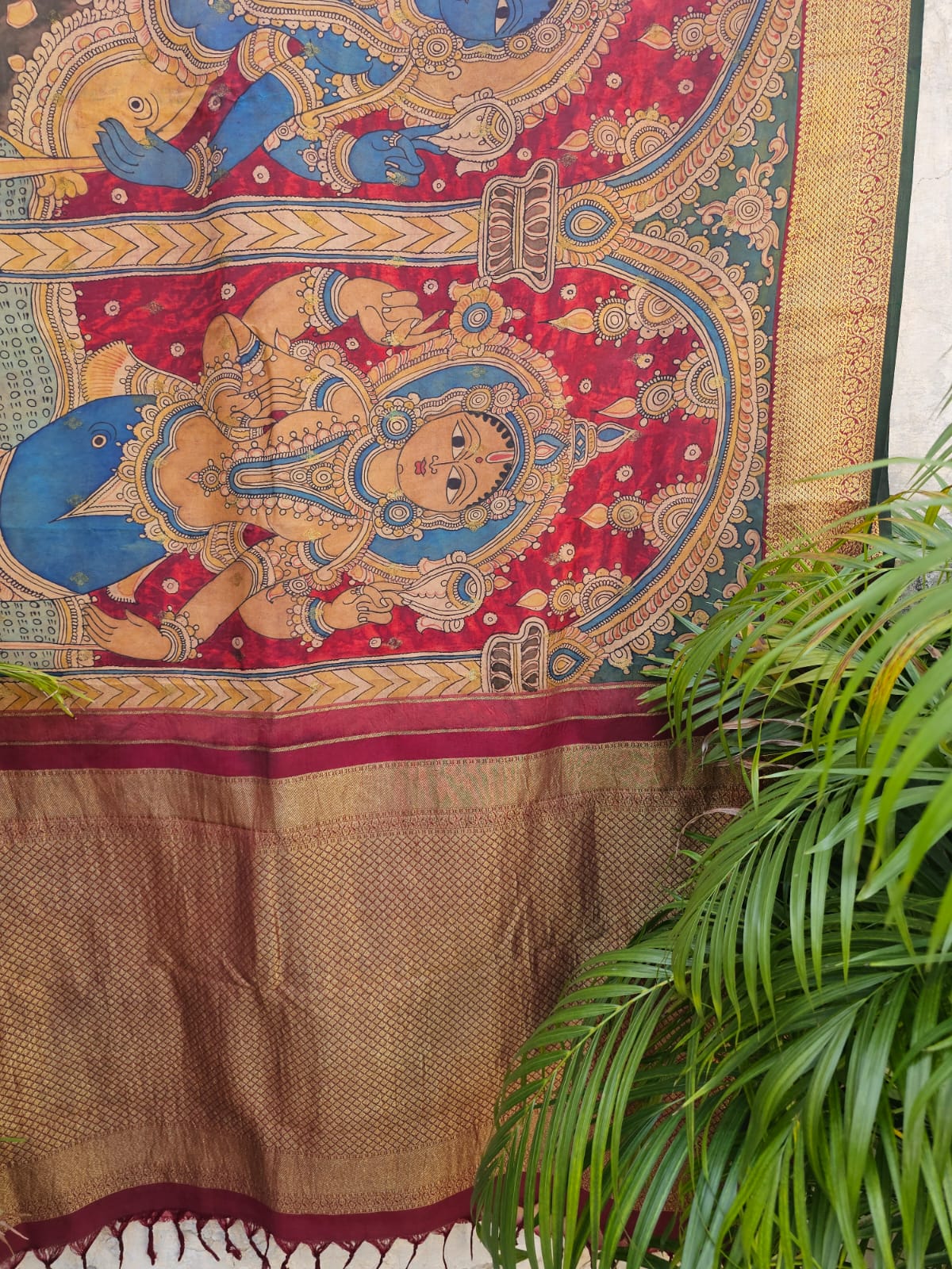 Dashavtaram Theme Pure Kanjivaram Silk Kalamkari Saree