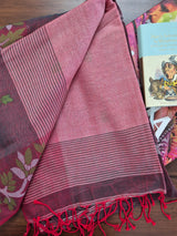 Elegant Mulmul Cotton Saree made on Jacquard Loom in Dhoop Chao Crimson Green Colour