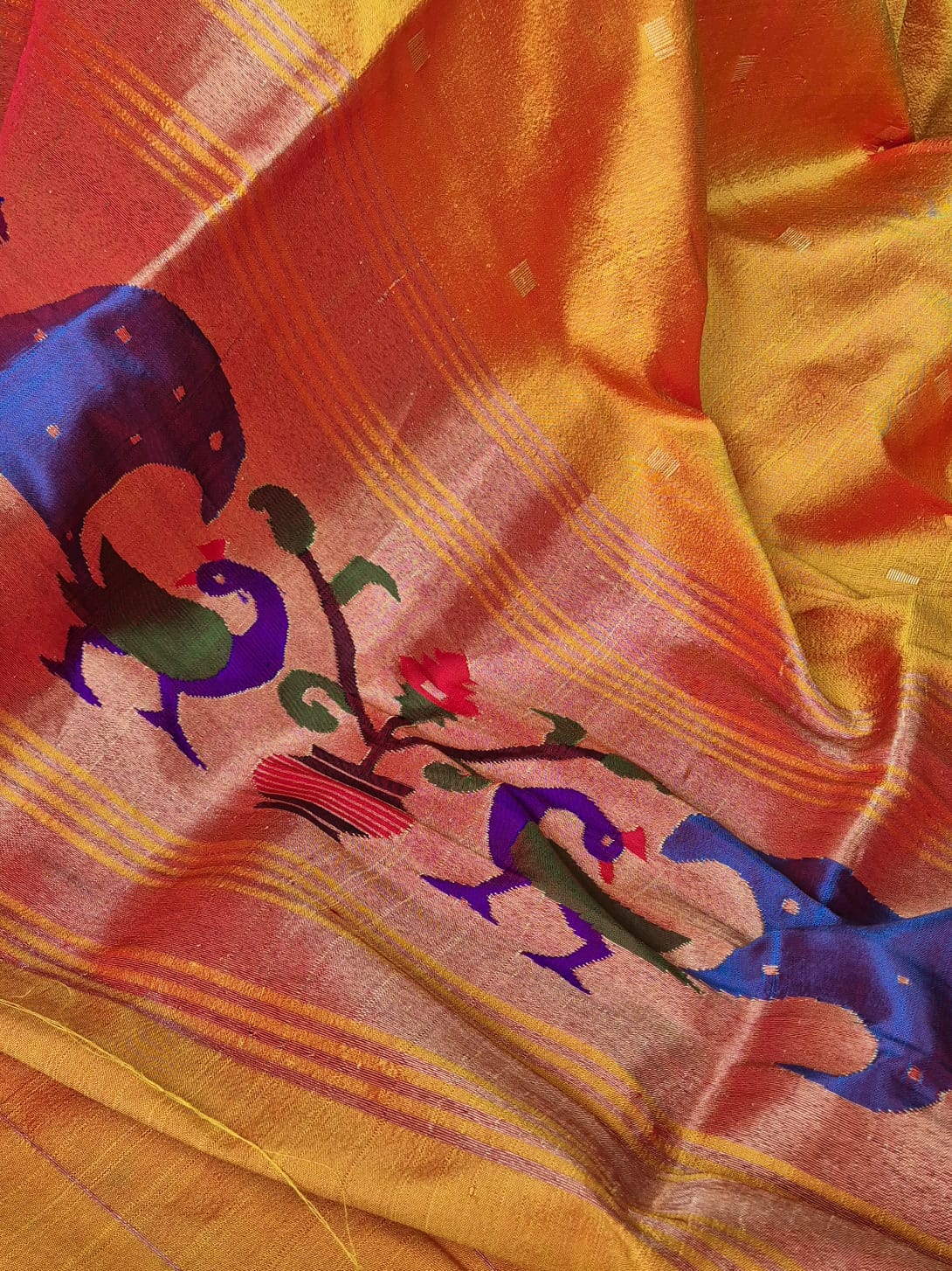 Handloom Dhoop Chao Yellow Silk Paithani Dupatta