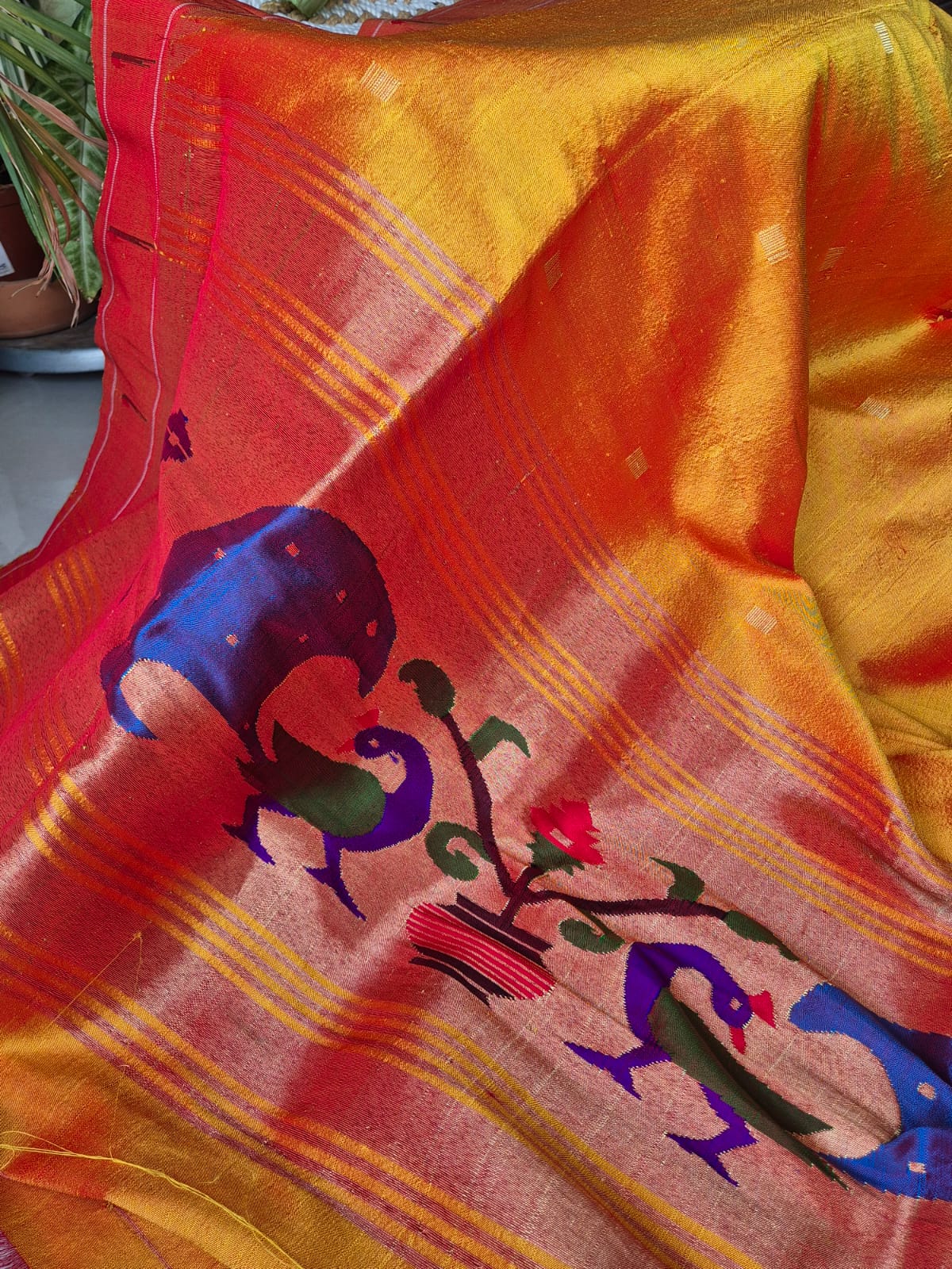 Handloom Dhoop Chao Yellow Silk Paithani Dupatta