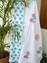 	handcrafted in jaipur kids dohar dreamy elephant moon print turquoise theme