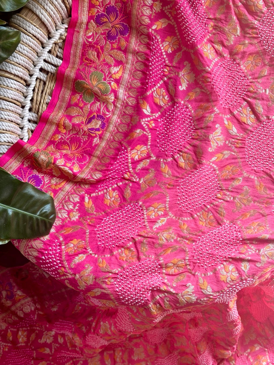 Dual Shade of Pink Pure Georgette Meenakari Bandhani Dupatta