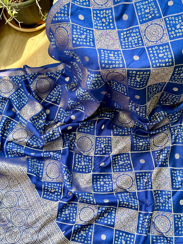 Blue Dupion Banarsi Silk Bandhani Saree