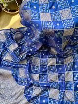 Blue Dupion Banarsi Silk Bandhani Saree