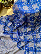 Blue Dupion Banarsi Silk Bandhani Saree